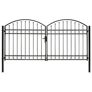 vidaXL Dvojkrídlová plotová brána s oblúkom, oceľ 300x125 cm, čierna