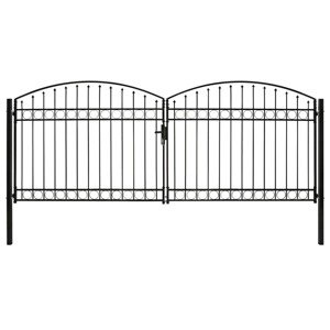 vidaXL Dvojkrídlová plotová brána s oblúkom, oceľ 400x175 cm, čierna