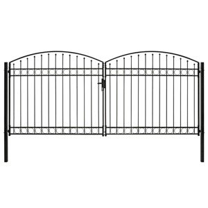 vidaXL Dvojkrídlová plotová brána s oblúkom, oceľ 400x200 cm, čierna