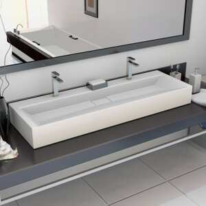 vidaXL Umývadlo z minerálneho/mramoroveho odliatku 120x46x11 cm biele