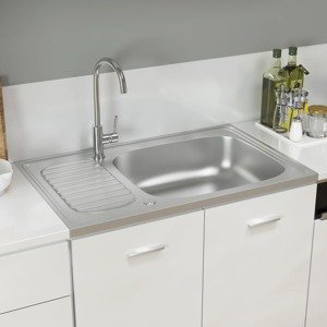 vidaXL Kuchynský drez s odkvapkávačom, strieborný 800x500x155 mm, oceľ