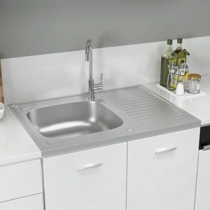 vidaXL Kuchynský drez s odkvapkávačom, strieborný 800x600x155 mm, oceľ