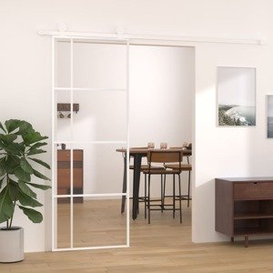 vidaXL Posuvné dvere ESG sklo a hliník 76x205 cm biele