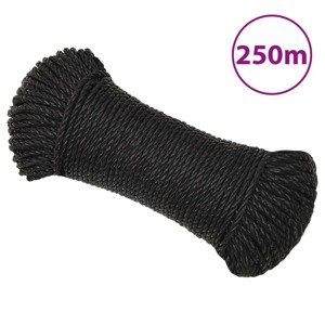 vidaXL Pracovné lano čierne 8 mm 250 m polypropylén