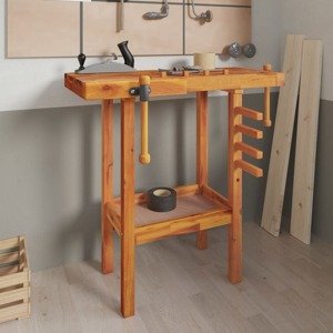 vidaXL Pracovný stôl so zverákmi 92x48x83 cm akáciový masív