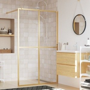 vidaXL Sprchová zástena s priehľadným ESG sklom, zlatá 140x195 cm