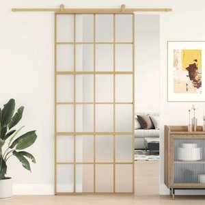 vidaXL Posuvné dvere zlaté 90x205 cm matné ESG sklo a hliník