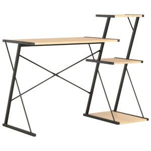 vidaXL Stôl s poličkami, čierna a dubová farba 116x50x93 cm