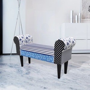 vidaXL Lavička, patchwork, modro biela