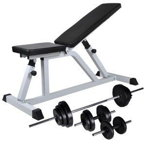 vidaXL Posilňovacia lavica so sadou činiek barbell a dumbbell 30,5 kg