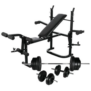 vidaXL Posilňovacia lavica+stojan na závažia a sada činiek 60,5 kg