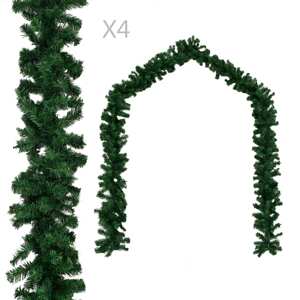 vidaXL Vianočné girlandy 4 ks, zelené 270 cm, PVC