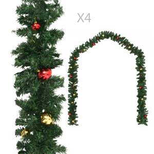 vidaXL Vianočné girlandy 4 ks s guľami zelené 270 cm PVC