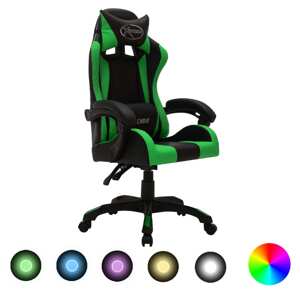 vidaXL Herná stolička s RGB LED svetlami zeleno-čierna umelá koža