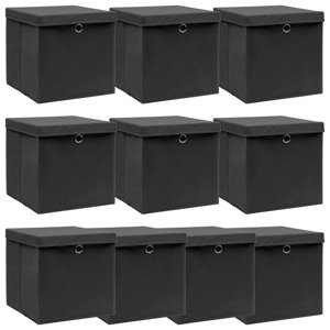 vidaXL Úložné boxy s vekom 10 ks, čierne 32x32x32 cm, látka
