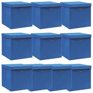 vidaXL Úložné boxy s vekom 10 ks, modré 32x32x32 cm, látka
