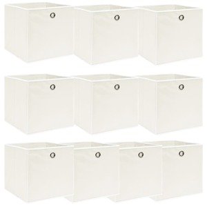 vidaXL Úložné boxy 10 ks, biele 32x32x32 cm, látka