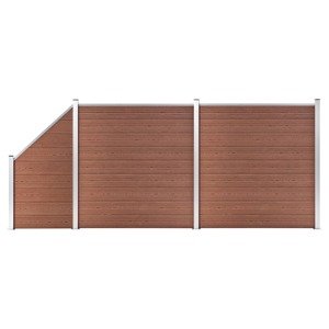vidaXL WPC plot, 2 štvorcové + 1 zošikmený diel 446x186 cm, hnedý
