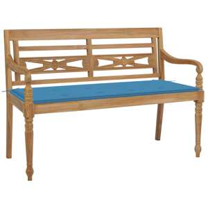 vidaXL Lavička Batavia s modrou podložkou 120 cm tíkový masív