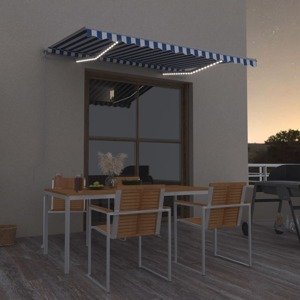vidaXL Ručná zaťahovacia markíza s LED modro-biela 300x250 cm
