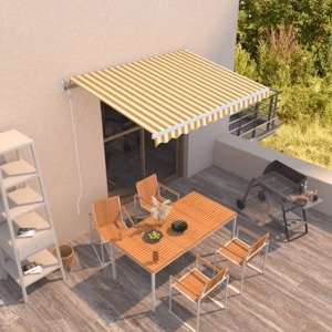 vidaXL Automaticky zaťahovacia markíza 350x250 cm žltá a biela
