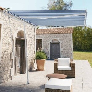 vidaXL Samostatne stojaca automatická markíza 300x250 cm modro-biela