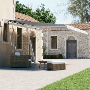 vidaXL Samostatne stojaca automatická markíza 450x300 cm modro-biela