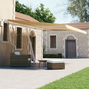 vidaXL Samostatne stojaca automatická markíza 450x300 cm žlto-biela