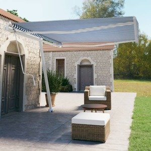 vidaXL Samostatne stojaca automatická markíza 400x350 cm modro-biela
