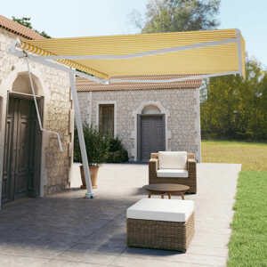 vidaXL Samostatne stojaca automatická markíza 400x350 cm žlto-biela