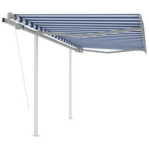 vidaXL Automaticky zaťahovacia markíza so stĺpikmi 3x2,5 m modro-biela