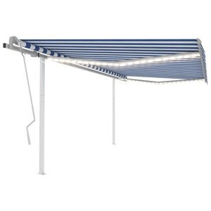 vidaXL Ručne zaťahovacia markíza s LED 4x3,5 m modro-biela