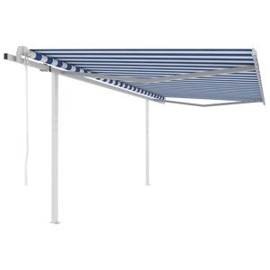 vidaXL Automaticky zaťahovacia markíza so stĺpikmi 4x3,5 m modro-biela