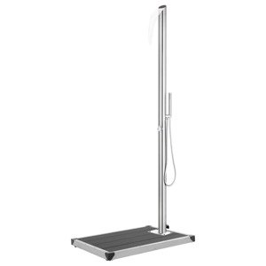 vidaXL Záhradná sprcha so sivým podstavcom 225 cm nehrdzavejúca oceľ