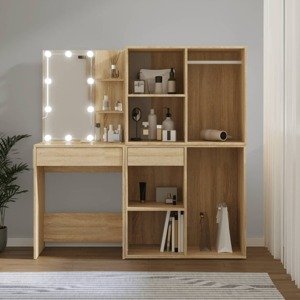 vidaXL Toaletný stolík s LED a 2 skrinkami dub sonoma spracované drevo