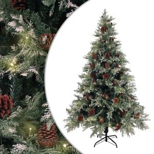vidaXL Osvetlený vianočný stromček+šišky, zeleno biely 120cm, PVC a PE