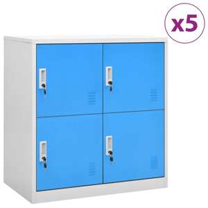vidaXL Uzamykacie skrinky 5 ks bledosivé a modré 90x45x92,5 cm oceľové