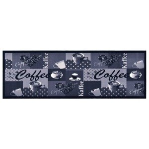 vidaXL Kuchynský koberec prateľný modrý dizajn s kávou 60x300 cm