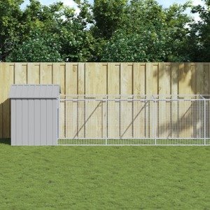 vidaXL Búda pre psa so strechou bledosivá 117x813x123 cm pozin. oceľ