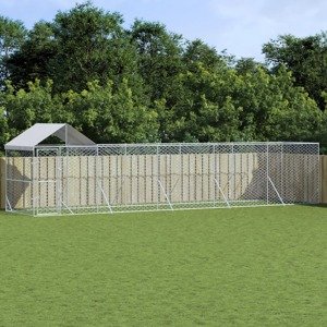 vidaXL Vonkajší koterec pre psov so strechou strieborný 10x2x2,5m oceľ
