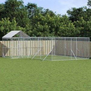 vidaXL Vonkajší koterec pre psov so strechou strieborný 6x6x2,5 m oceľ