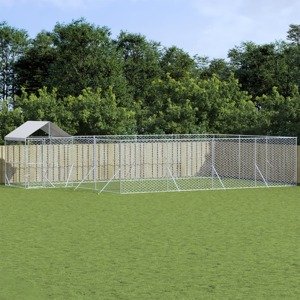 vidaXL Vonkajší koterec pre psov so strechou strieborný 10x6x2,5m oceľ