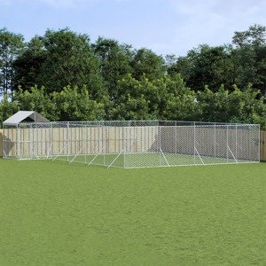 vidaXL Vonkajší koterec pre psov so strechou strieborný 10x8x2,5m oceľ
