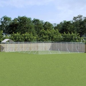 vidaXL Vonkajší koterec pre psov so strechou striebor. 12x12x2,5m oceľ