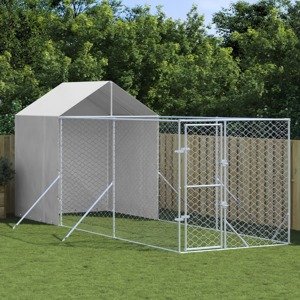 vidaXL Vonkajší koterec pre psov so strechou strieborný 2x6x2,5 m oceľ