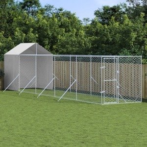 vidaXL Vonkajší koterec pre psov so strechou strieborný 2x10x2,5m oceľ