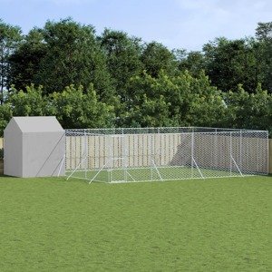 vidaXL Vonkajší koterec pre psov so strechou strieborný 10x6x2,5m oceľ