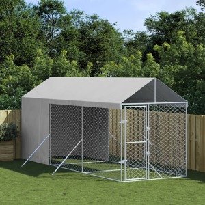 vidaXL Vonkajší koterec pre psov so strechou strieborný 2x6x2,5 m oceľ