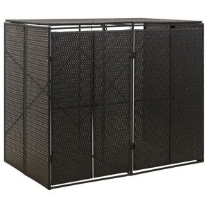 vidaXL Ohrada na dva odpadkové koše čierna 140x80x117 cm polyratan