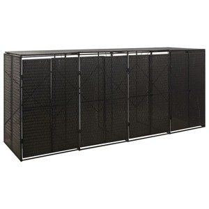 vidaXL Ohrada na štyri odpadkové koše čierna 274x80x117 cm polyratan